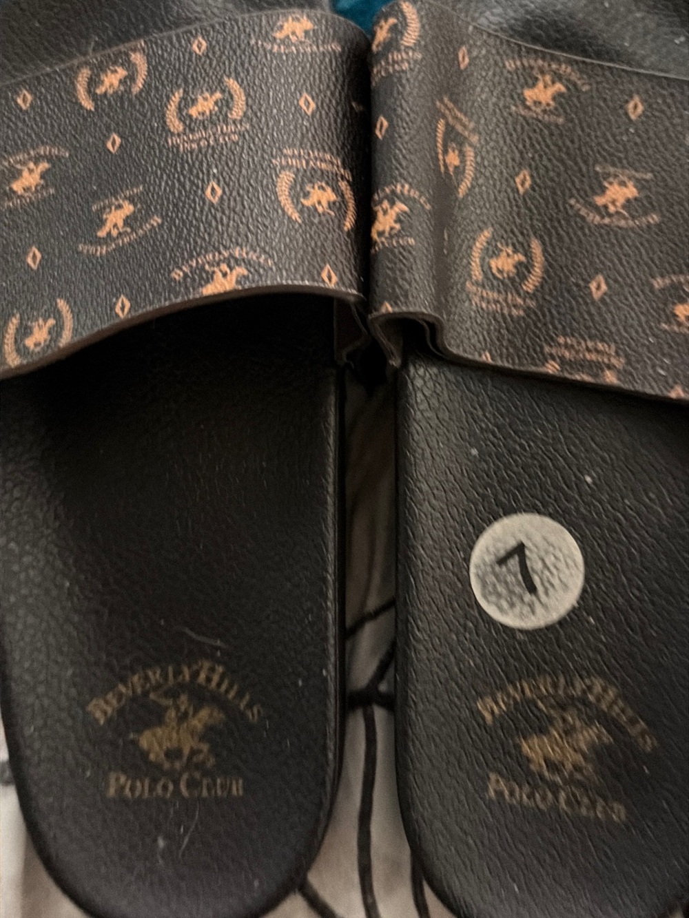 Beverly Hills Polo Club Black & Tan Logo Monogram Slide Sandals